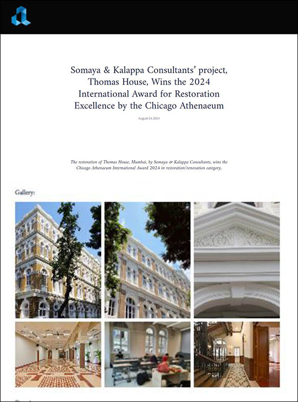 Somaya & Kalappa Consultants’ project, Thomas House, Wins the 2024 International Award for Restoration Excellence by the Chicago Athenaeum